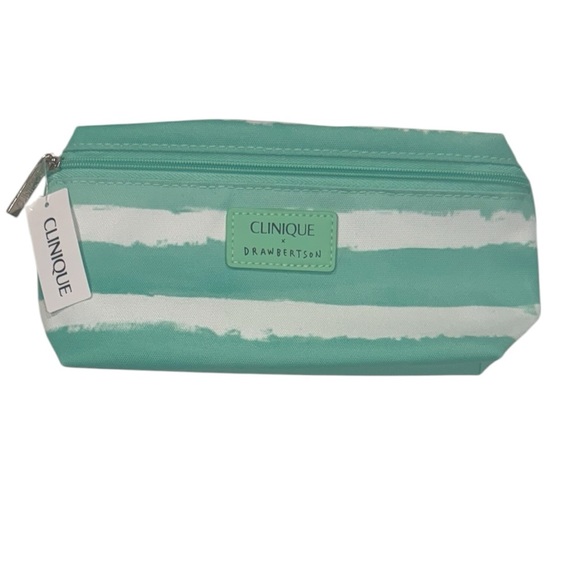 CLINQUE Drawbertson Cosmetic Bag Mint Green White NWT - Picture 9 of 14